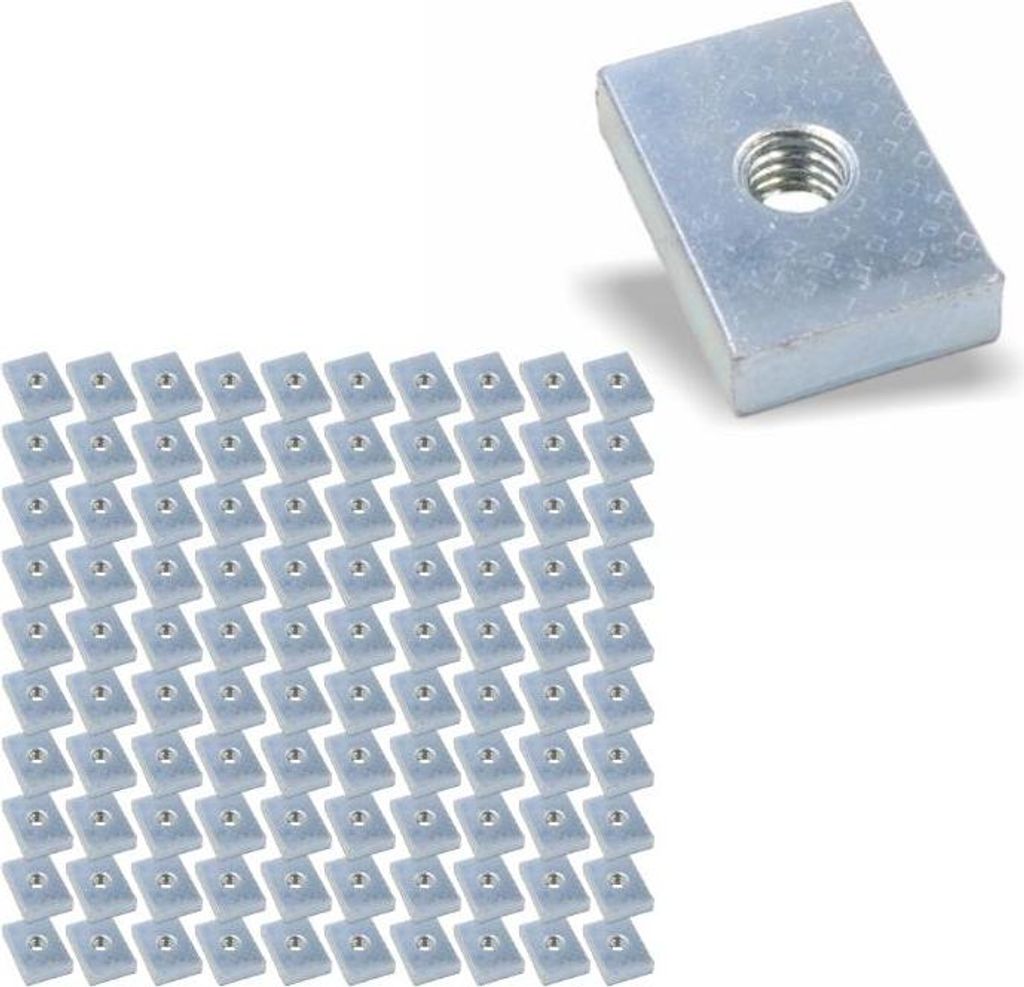 100x Nutenstein | Gewindeplatte 22x15x5 mm M6 Gewinde mittig | Stahl St37K galvanisch verzinkt