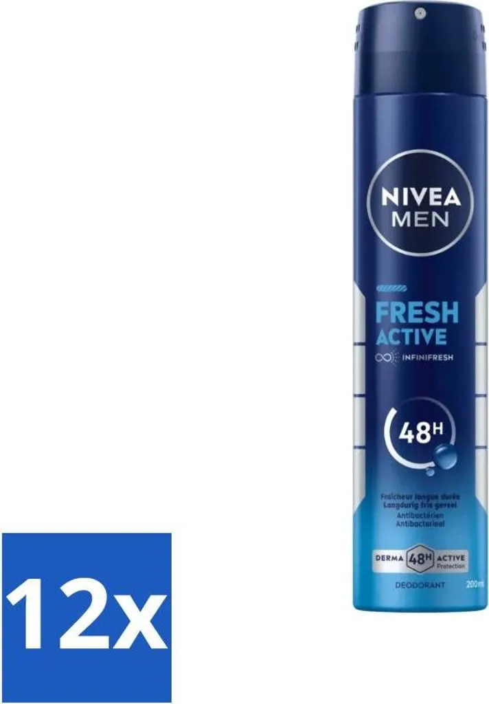 Nivea Men Fresh Active Spray 200ml x12 | Deodorante Sport 48h XL