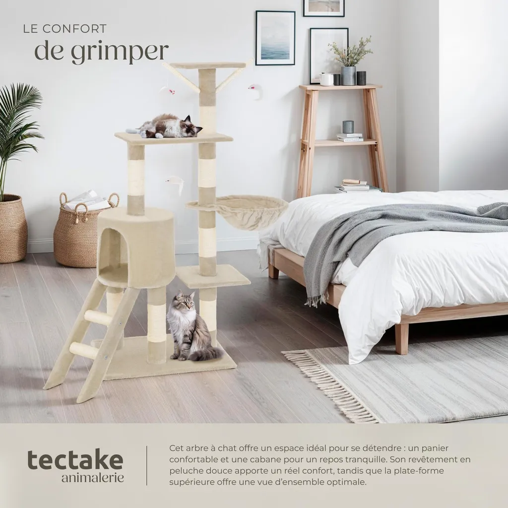 Arbre à chat DOMINIQUE 142 cm beige - Structure stable multi-niveaux - 3