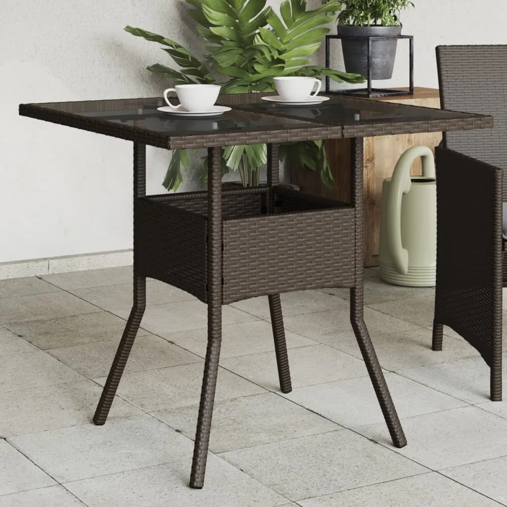 Maison Exclusive Tavolo Giardino 80x80 Vetro Marrone Poly Rattan