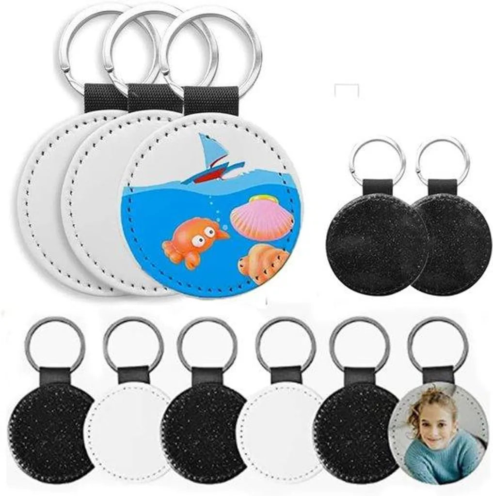 Support porte-clé à personnaliser soi-même en cuir PU noir - Pack de 10