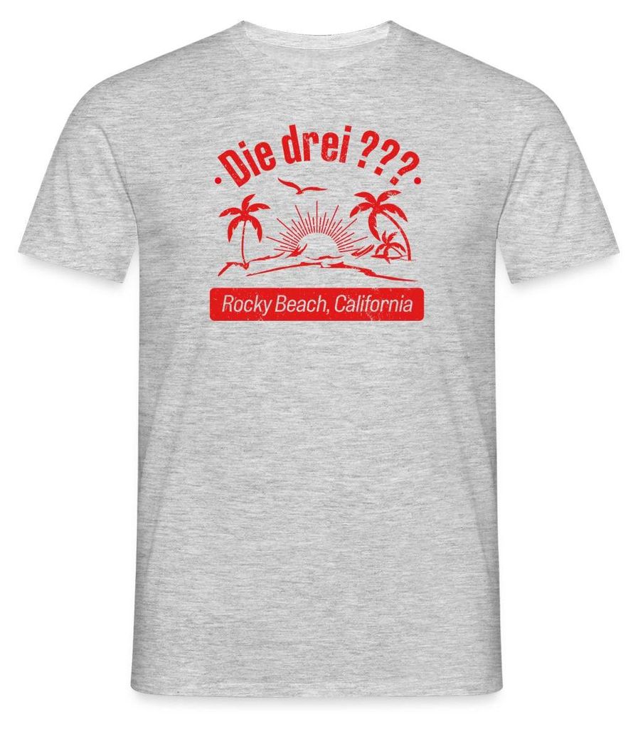 Spreadshirt Die Drei Fragezeichen Rocky Beach California Männer T-Shirt, 4XL, Grau meliert
