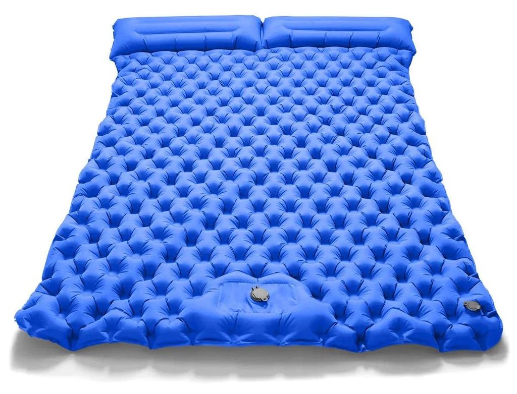 Outdoor Campingmatte - Doppelte aufblasbare Luftmatratze - Mit Kissen, extra breit, faltbar für Auto, Zelt und Reise - Blau