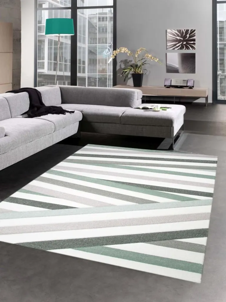 Grand tapis de couloir contemporain 80x300 cm à rayures pastel douces