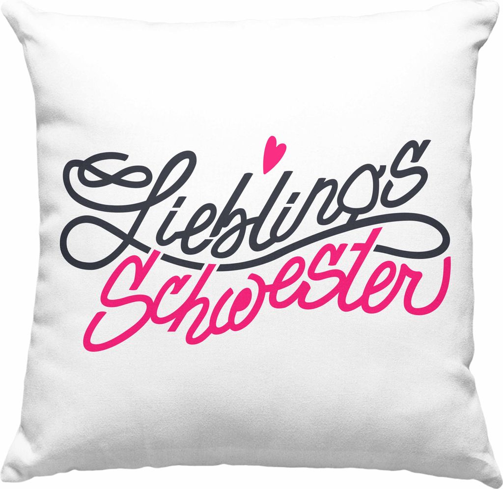 Trendation - Lieblingsschwester Deko-Kissen mit Füllung 40x40 Geschenk Spruch Beste Schwester Der Welt Geschenkidee (Grau)