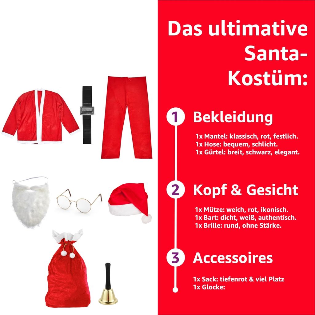 8 in 1 Set Santa Claus - Weihnachtsmannkostüm & Produktbild 3