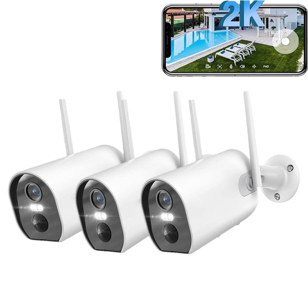 3PCS Überwachungskamera Außen WLAN 3MP, Personen-/Fahrzeugerkennung, Farb-Nachtsicht, 2-Wege Audio