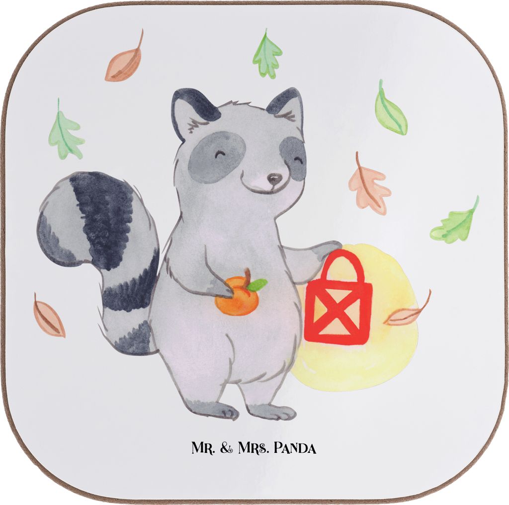Mr. & Mrs. Panda Untersetzer Glas Waschbär Laterne - Weiß - Geschenk, Trick Or Treat, Halloween, für Gläser, Coaster, Tassenuntersetzer, Deko, ...