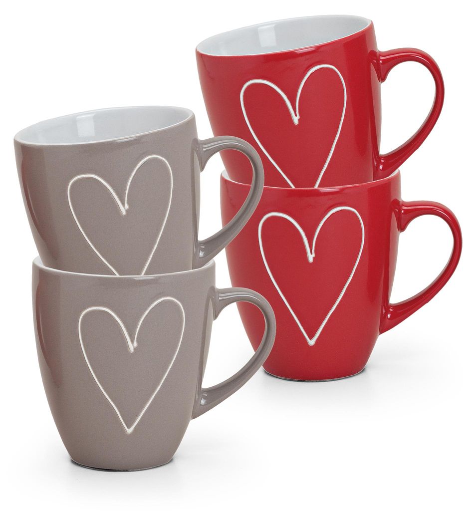Set di 4 tazze da caffè grandi in stile country con cuori Immagine del prodotto 
