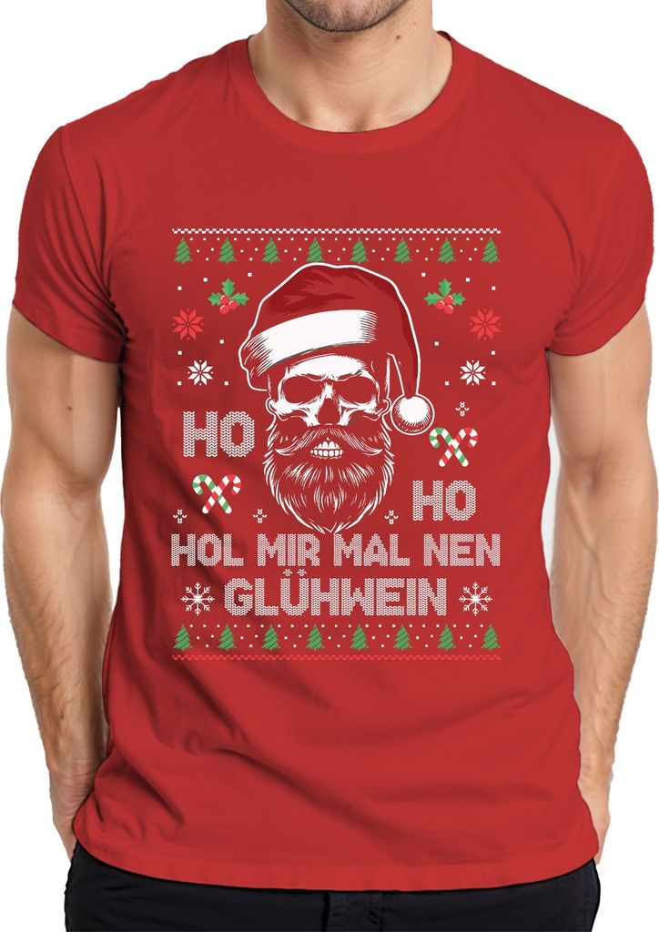 Ho Ho Hol mir mal nen Glühwein Totenkopf - Weihnachten Weihnachtsgeschenk Christmas Herren T-Shirt, Rot, S