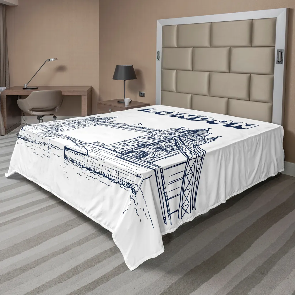Drap de Lit Supérieur Motif Londres Tower Bridge Design Noir et Blanc