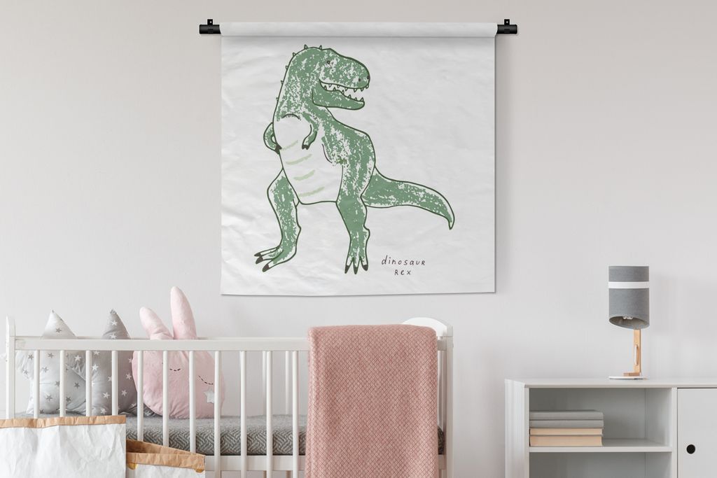 MuchoWow Wandteppich Wandbehang Kinderzimmer - Tyrannosaurus Rex - Dinosaurier - Jungen - Mädchen - Kinder 90x90 cm Tapisserie Dekoration Wandtu...