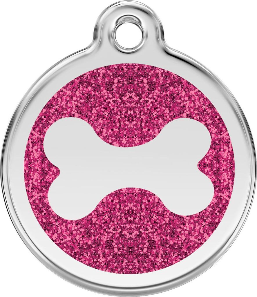 RedDingo Hundemarke mit individueller Gravur Glitzer Knochen hot pink, Größe: L