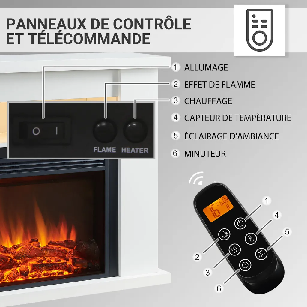 Cheminée électrique BALDERIA Ruby - Chauffage d'appoint 2000W Blanc - 4