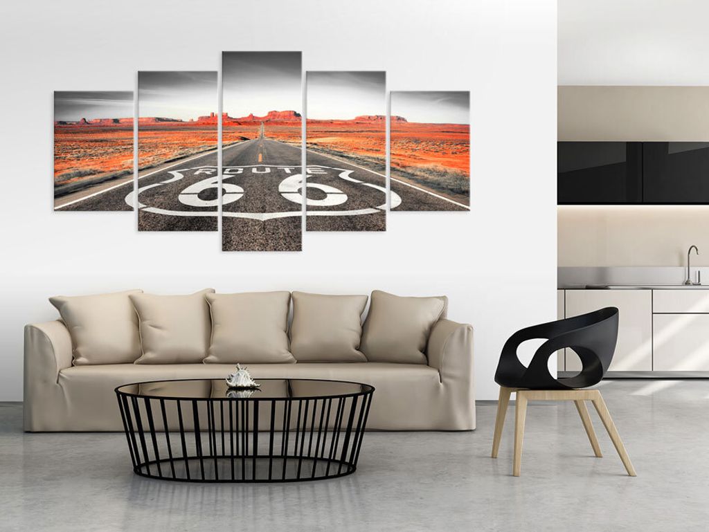 Akustikbild Route 66 200x100 cm Bilder Akustikschaum Hochleistungsschallabsorber Schallschutz Leinwand 5 tlg Wandbild Raumakustik Schalldämmung c-...