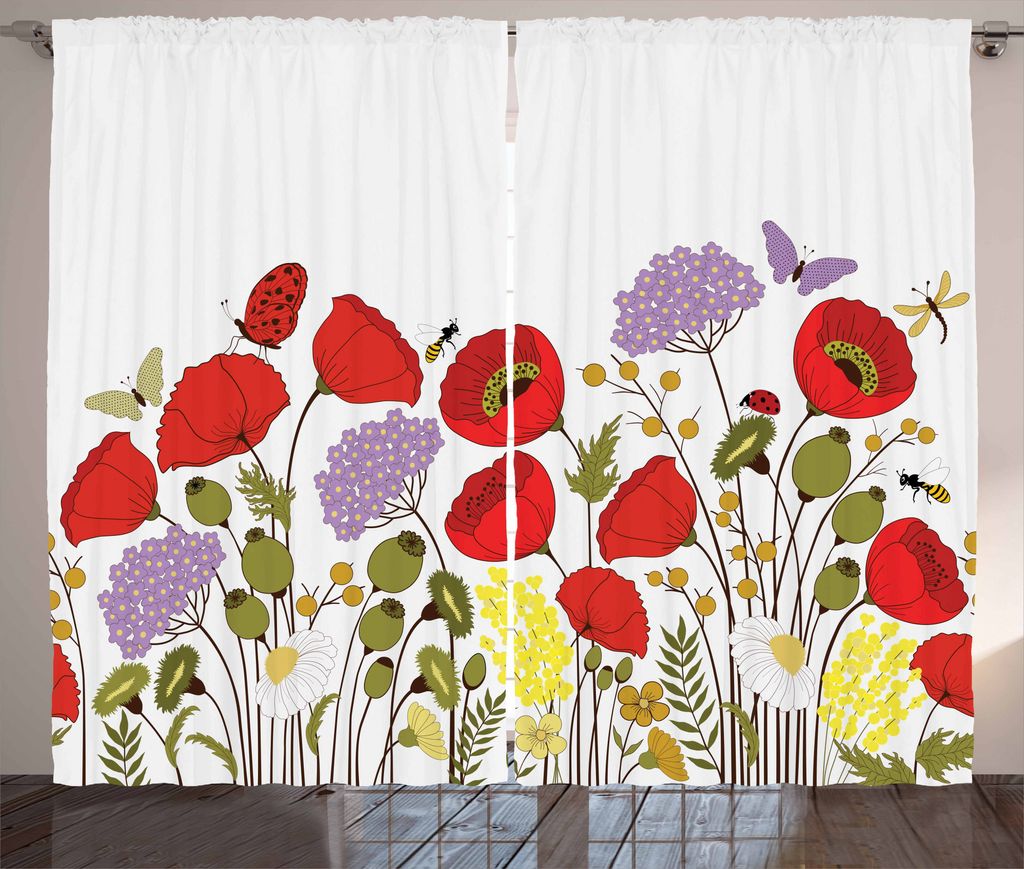 ABAKUHAUS Green Flower Rustikaler Vorhang, Natur Szene Fauna, Wohnzimmer Universalband Gardinen mit Schlaufen und Haken, 280 x 175 cm, Mehrfarbig