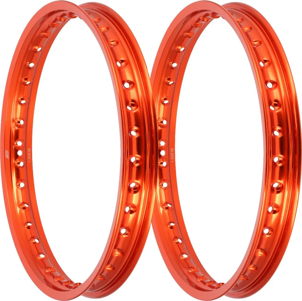Paire de jantes 16 pouces orange anodisé pour cyclo Simson S51 et Schwalbe