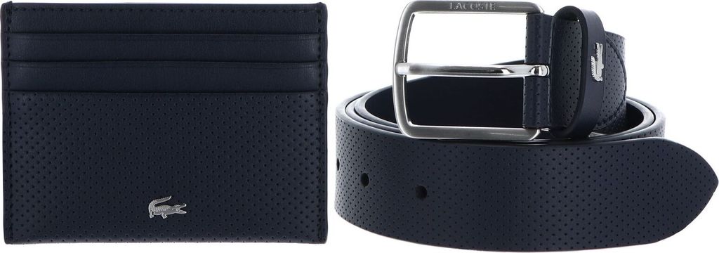 LACOSTE Leder Gürtel Kartenhalter Elegance Punch Cardholder + Belt Box W120 Eclipse dunkelblau