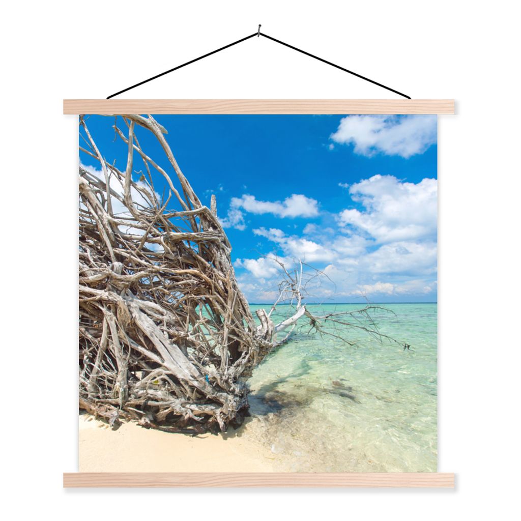 MuchoWow Textilposter Strand - Äste - Tropisch - Meer 40x40 cm mit holzfarbenen Rahmen - Posterleiste