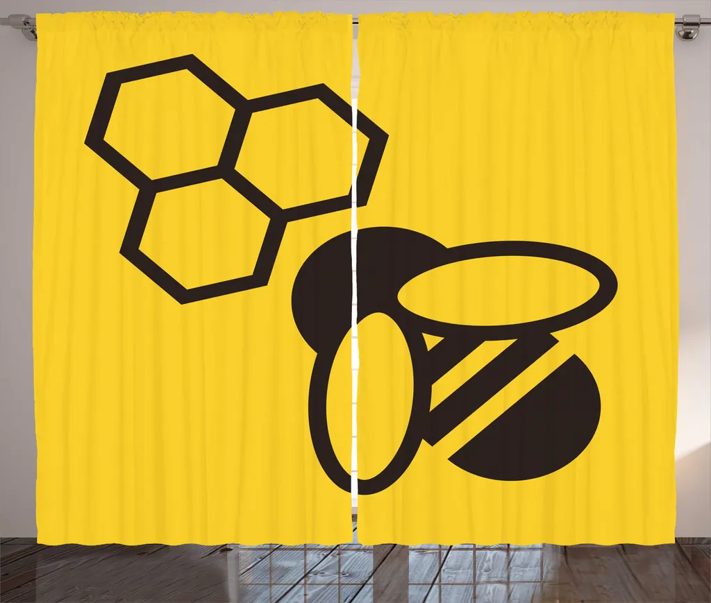 ABAKUHAUS Rideau Nid d'Abeille Jaune et Noir, 280 x 225 cm avec Crochets