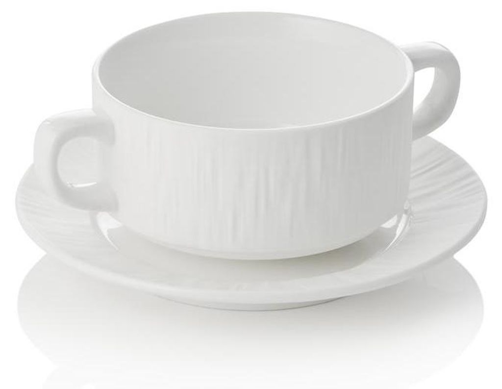 8x Suppentasse mit Untertasse Set MAYA SHIRO, Ø 10,5 cm, 250 ml, weiß, Porzellan