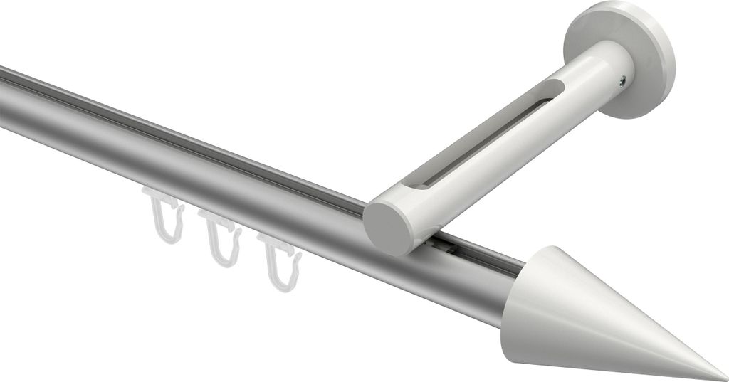 Interdeco Innenlaufstange / Gardinenstange mit Innenlauf Silbergrau / Weiß, Typ Siteno Savio (Kegel), 20 mm Ø 1-läufig, 520 cm