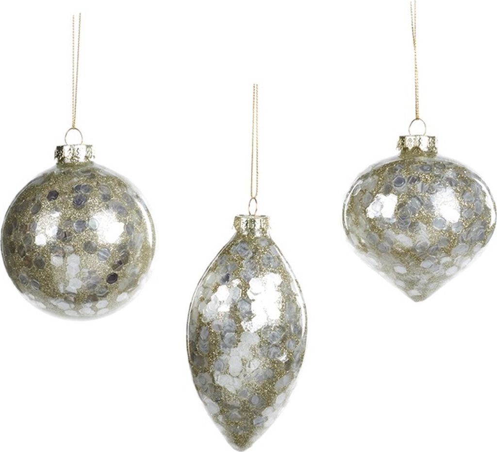 Goodwill Weihnachtskugel aus Glas Weiß-Gold 8 cm Sonderangebot sortiert pro 3 Stück