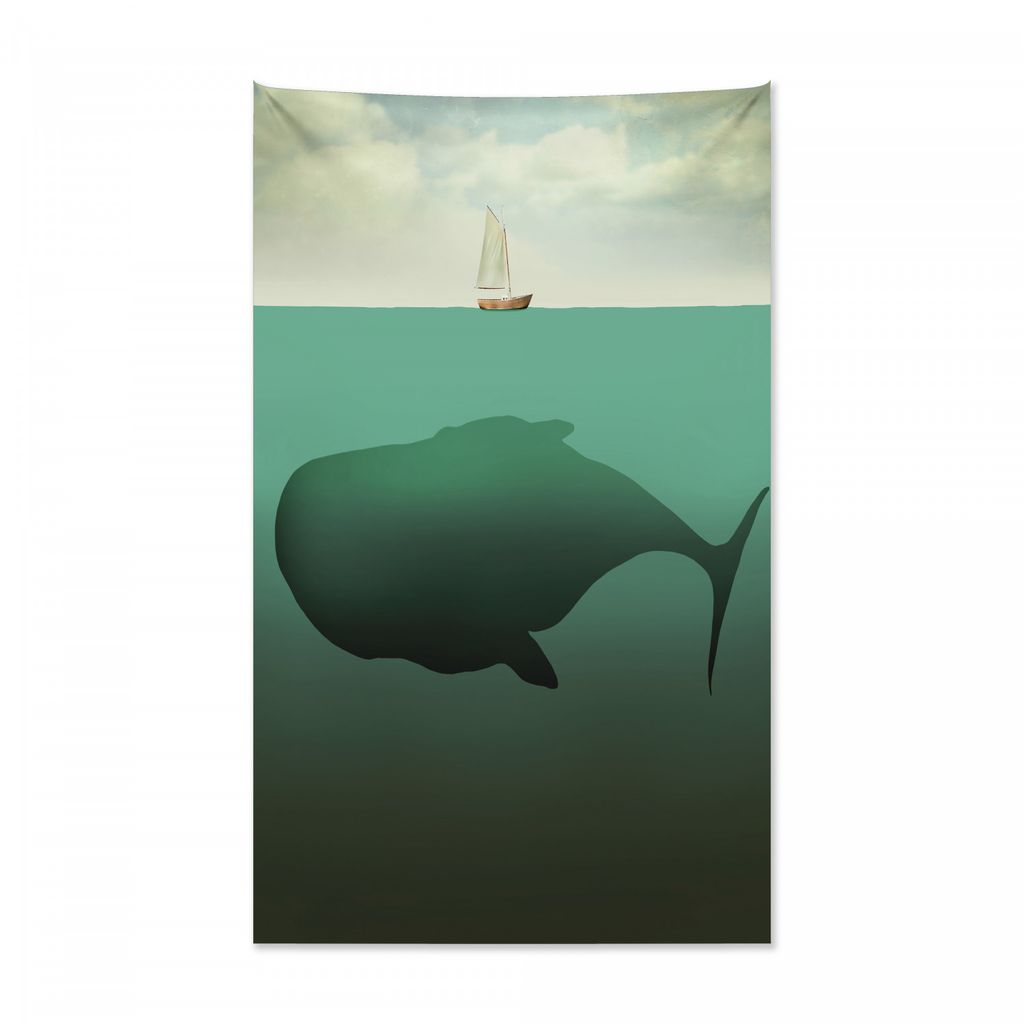 Abakuhaus Fantasie Wandteppich und Tagesdecke, Riesenwal-Segelboot aus Weiches Mikrofaser Stoff Kein Verblassen Klare Farben Waschbar, 140 x 230 cm...