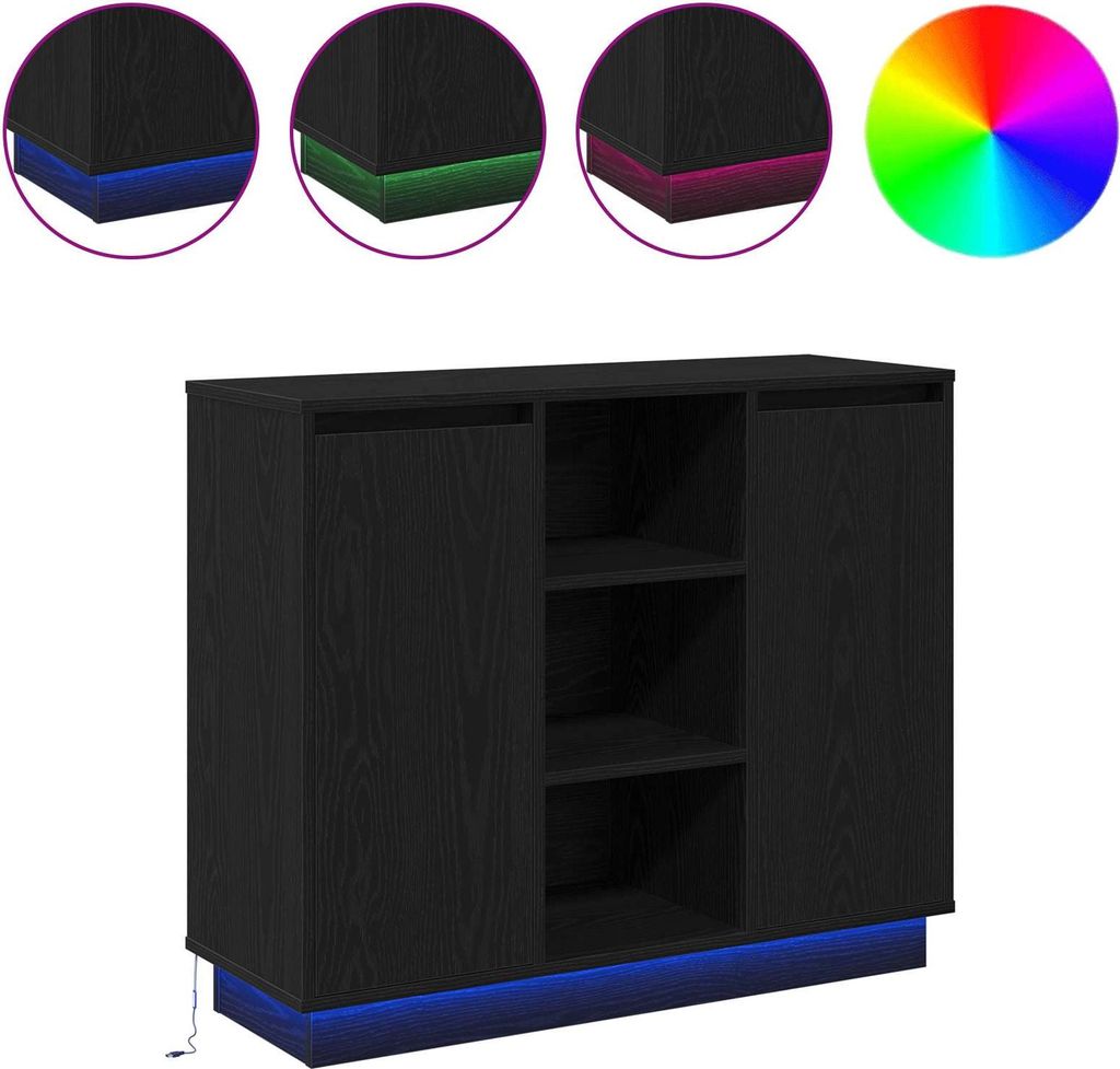 vidaXL LED-Sideboard mit Regal Schwarz Eichen-Optik 90 x 32 x 75 cm