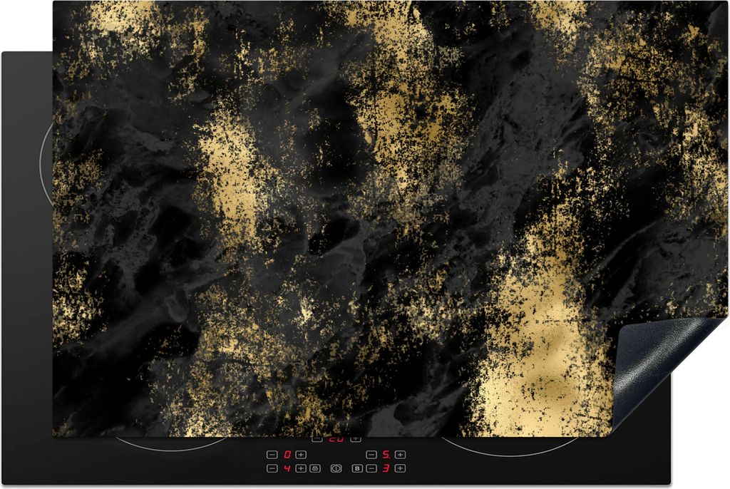 KitchenYeah Herdabdeckplatte Schwarz - Gold - Vintage , 80x52cm, Küche Deko, Glaskeramikfeld Herdabdeckung, Abdeckplatte fùr Kochfeld
