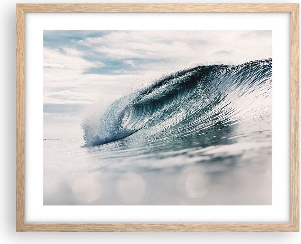Gerahmtes Poster - Rahmen in heller Eiche - Welle Meer Ozean - 50x40 cm - Wand Bild - Wanddeko - Wandbilder - Kunstposter - Wandposter - Bilderrahm...