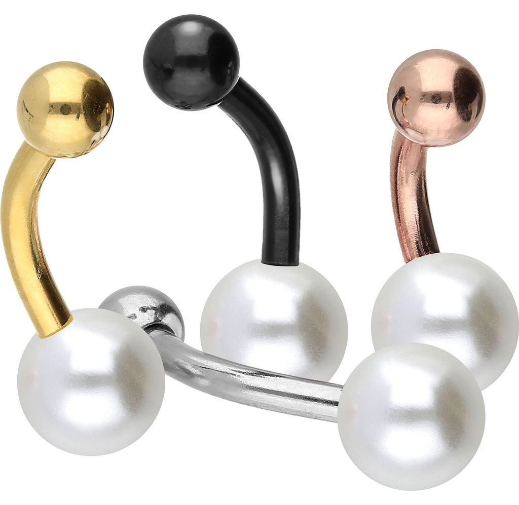 Bauchnabelpiercing Chirurgenstahl Mini Bananabell SYNTHETISCHE PERLE + CHIRURGENSTAHL-KUGEL Silber Stablänge: 6mm