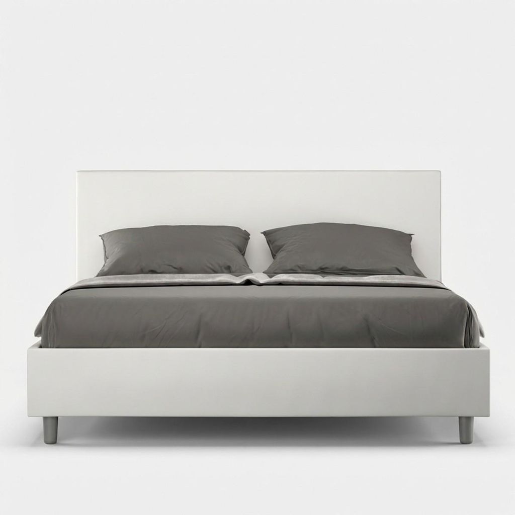 ITYHOME - Gepolstertes Bett mit Lattenrost 160x200 mit Kunstlederbezug Weiß Adele