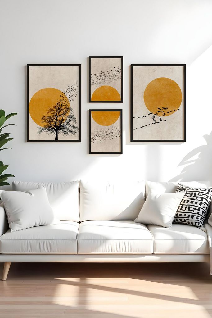 Wallity, Huhu455-S, Dekorativ gerahmtes MDF-Gemälde (4 Stück), Mehrfarbig, 100 % MDF, 30 x 40 cm