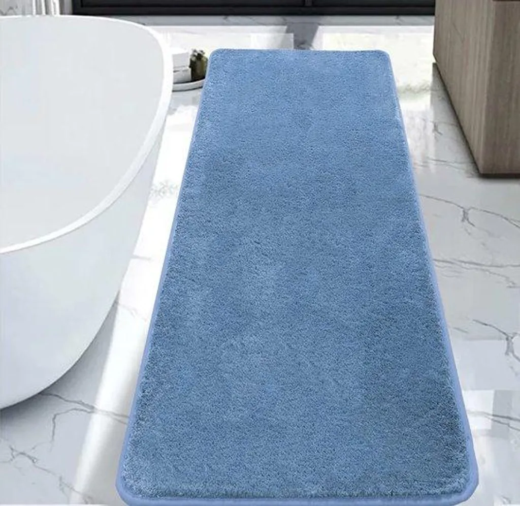 Tapis de douche antidérapant 120x50 cm en microfibre bleu ciel lavable