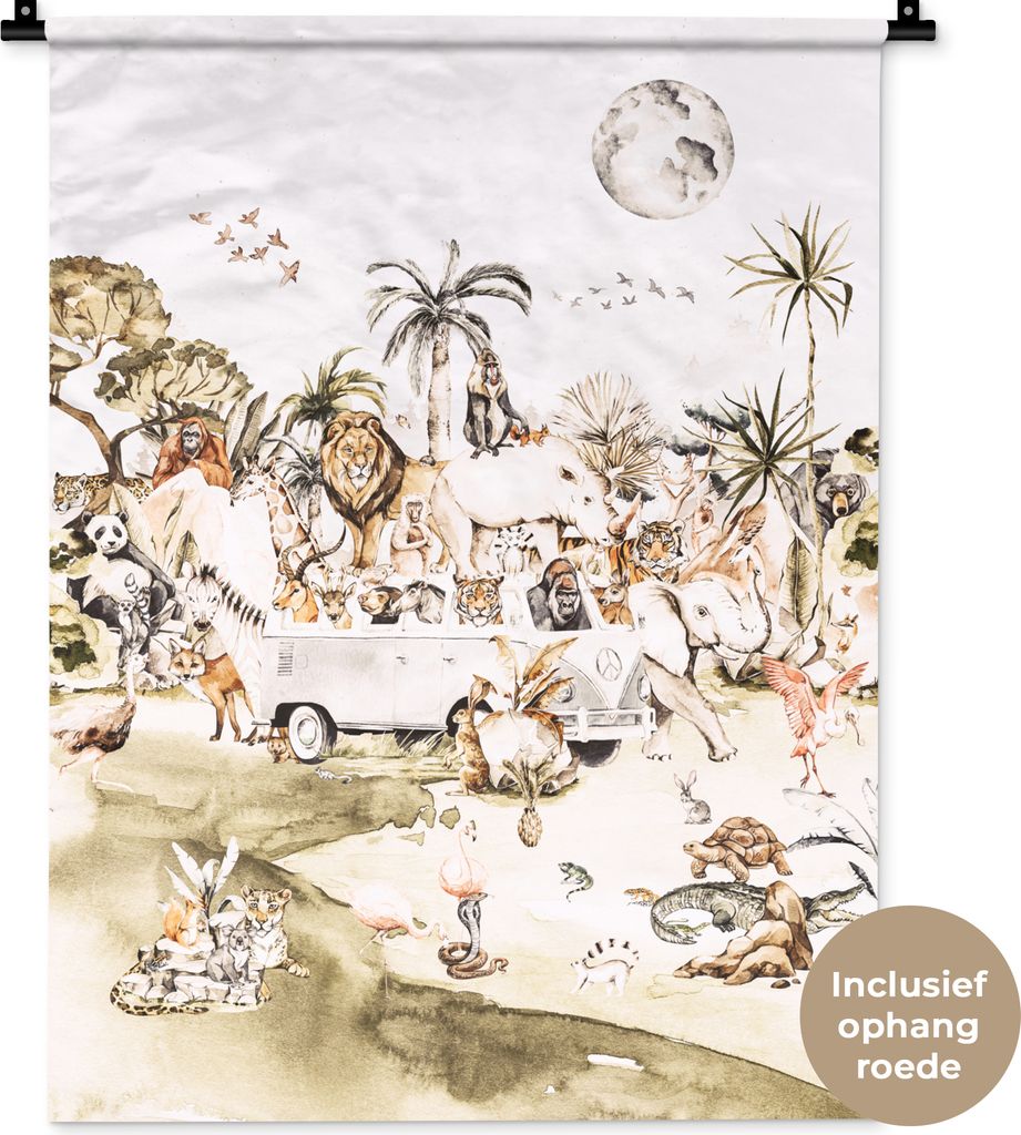 MuchoWow Wandteppich Wandbehang Bus - Tiere - Kinder - Jungen - Mädchen - Palme 60x80 cm Tapisserie Dekoration Wandtuch - Decke - Wandtücher - ...