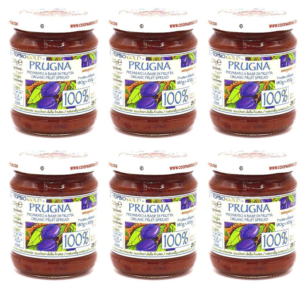 Agritur - Pflaumenkompott 100 Prozent Frucht ohne Zuckerzusatz - Glas 6 x 210 g