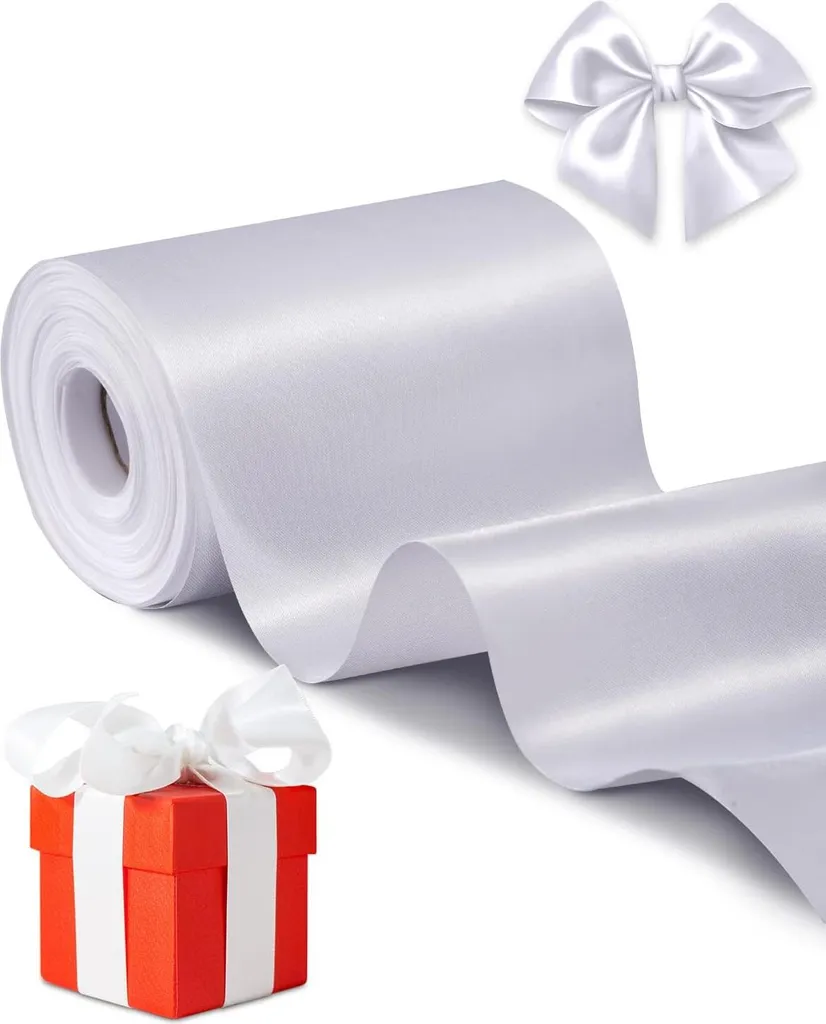 Ruban de satin blanc pour nœuds de chaise mariage et déco Noël - 10cm