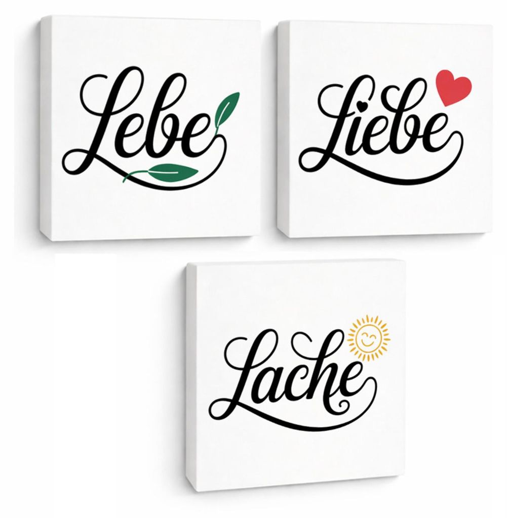 Lebensfreude 3er Set Holzbilder in 15x15 cm zum Stellen oder Aufhängen er 3er
