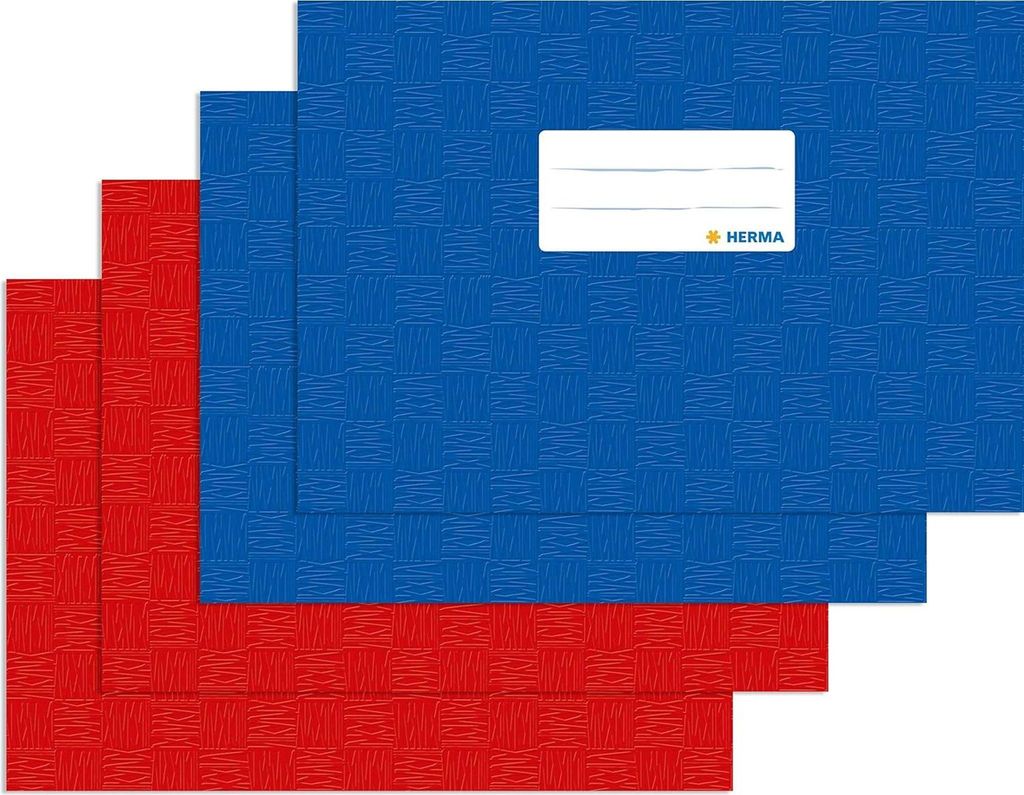 Heftumschläge A5 quer Kunststoff 2x blau + 2x rot, gedeckt