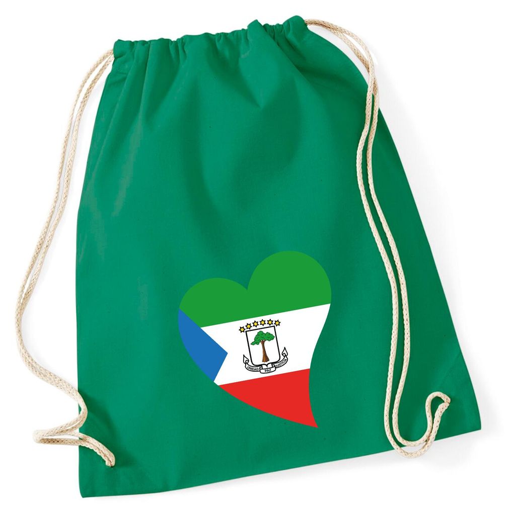 Huuraa Turnbeutel Äquatorialguinea Flagge Herz 12 Liter Kelly Green Baumwolle Rucksack Geschenkidee