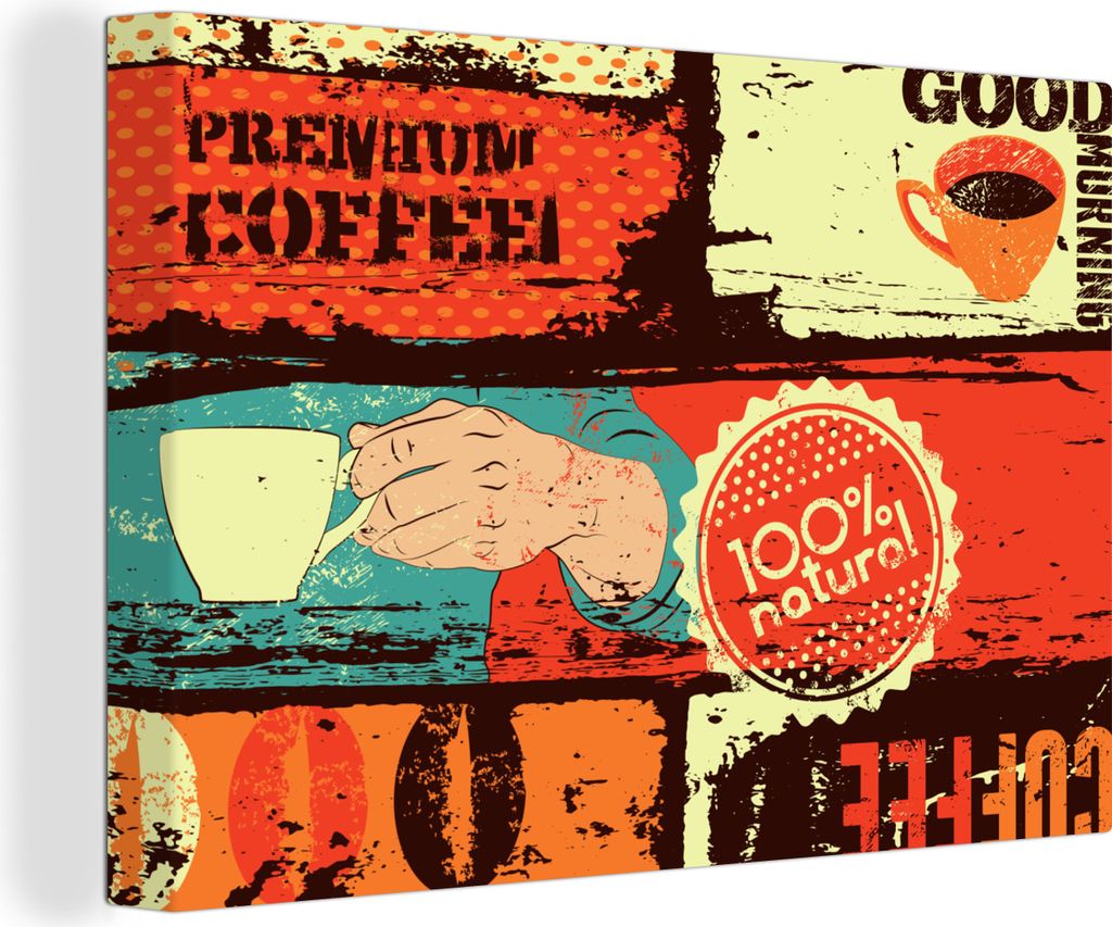 OneMillionCanvasses - Leinwandbilder - 150x100 cm, Kaffee - Vintage - Collage, Wandbilder Kunstdruck Wanddekoration