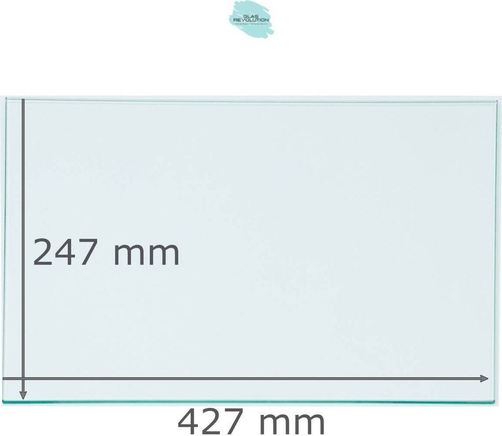 Kühlschrank Einlegeboden - Klarglas 4 mm - eckige Ecken - 427 mm x 247 mm - (89,96 EUR / qm - Mindestbfl. 0,25 qm - Kantenb. 5,35 EUR / lfm)