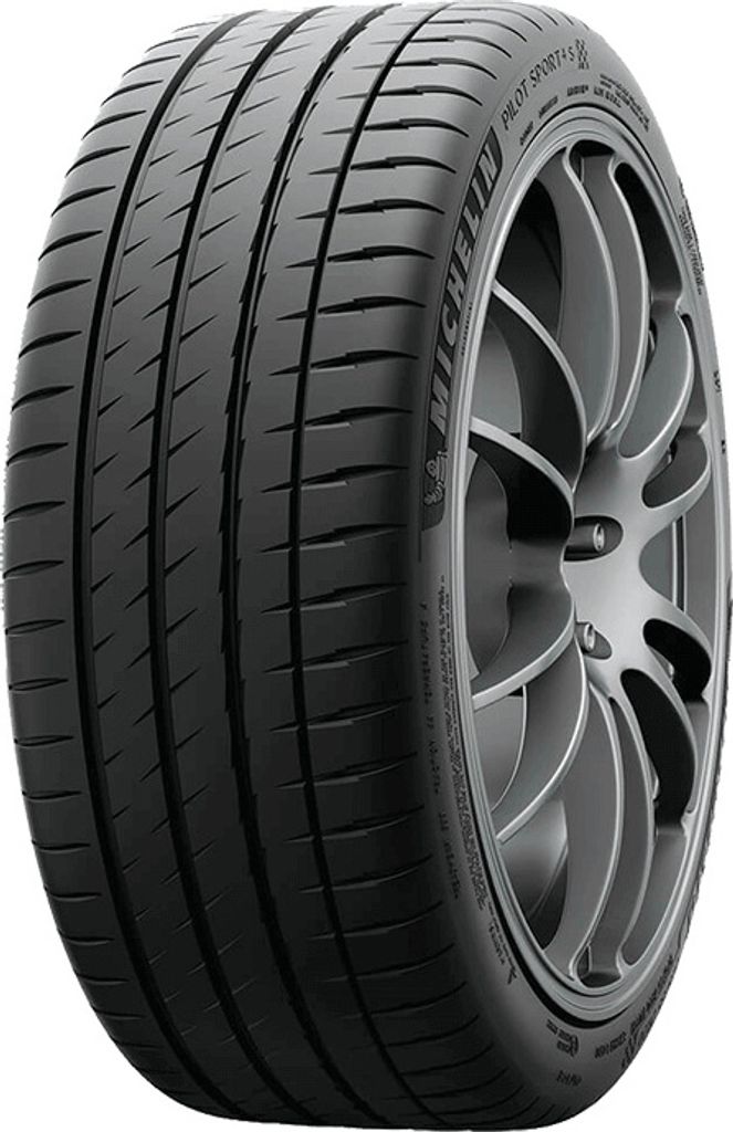 A close-up studio shot of a Michelin Pilot Sport 4 SUV tire mounted on a silver alloy wheel.