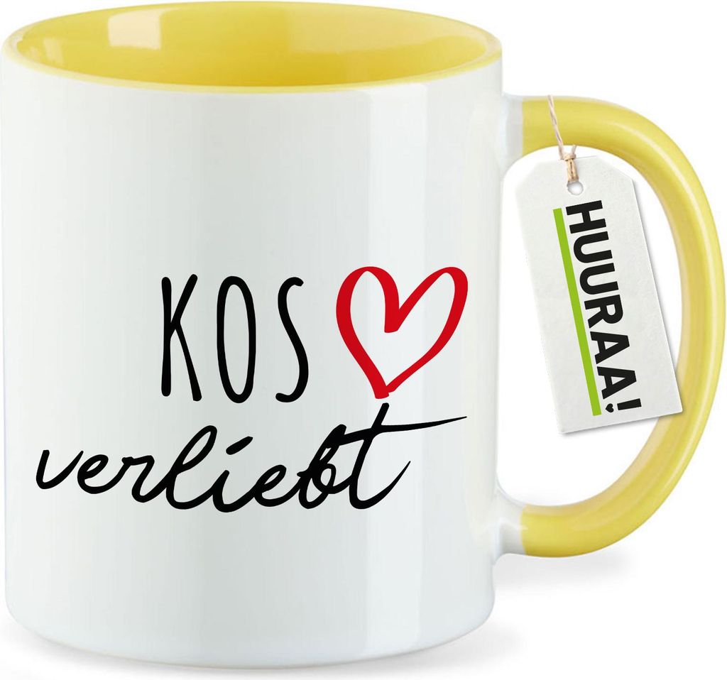 Huuraa Kaffeetasse Kos verliebt 330ml Gelb Keramik Kaffeebecher Geschenkidee