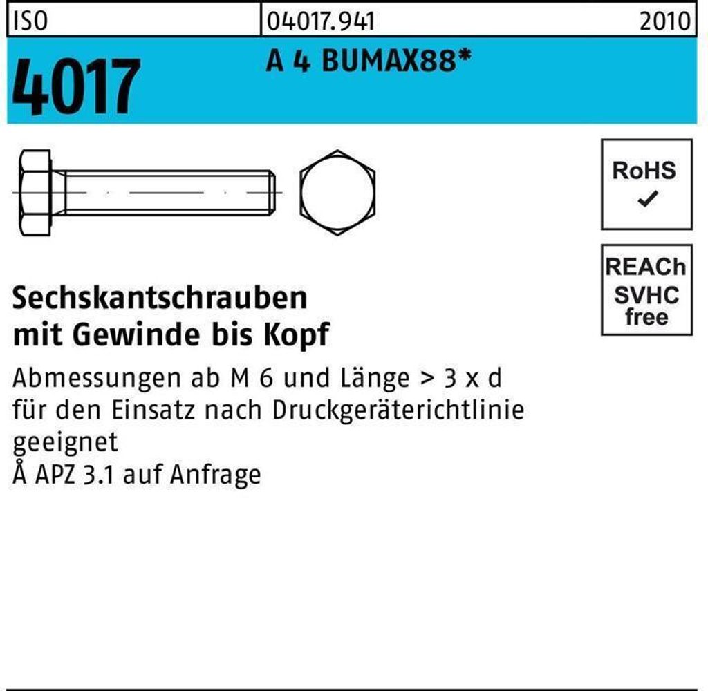 Sechskantschraube ISO 4017 VG M 20 x 60 A 4 BUMAX88