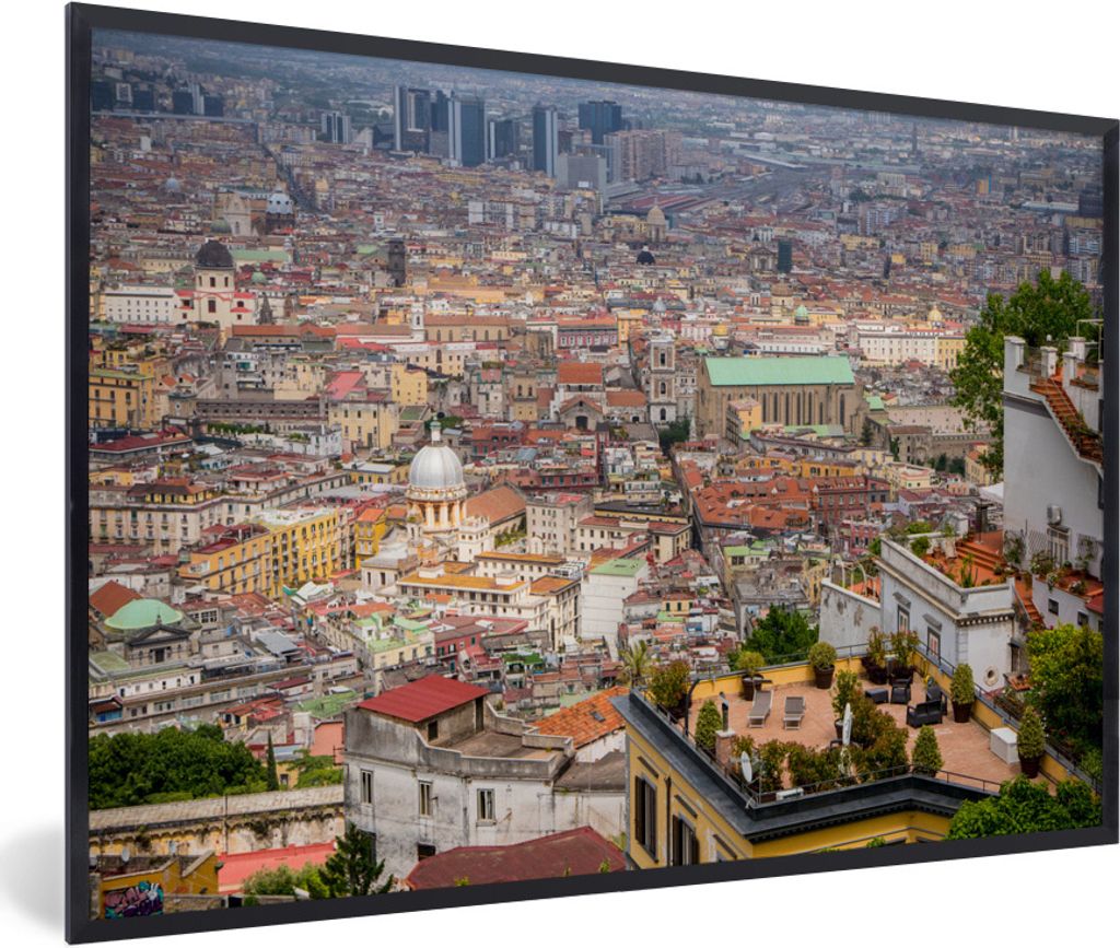 MuchoWow Gerahmtes Poster Haus - Zentrum - Neapel 90x60 cm - Poster mit Schwarzem Bilderrahmen Wandposter Rahmen Foto Bilder - Fotorahmen - Foto-...