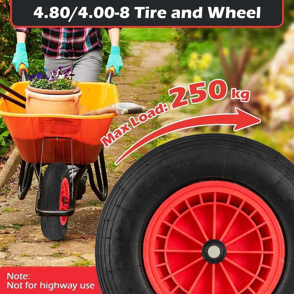 Roue de Brouette Ø 40 cm Alésage 20 mm Moyeu Centré 8,8 cm - Lot de 2