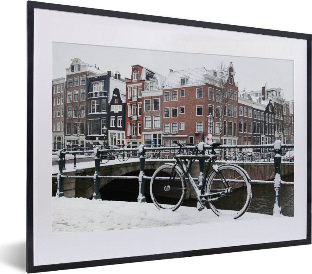 MuchoWow MuchoWow Gerahmtes Poster Amsterdam - Fahrrad - Winter 40x30 cm - Poster mit zchwarzem Bilderrahmen - Bilderrahmen - Poster im Rahmen