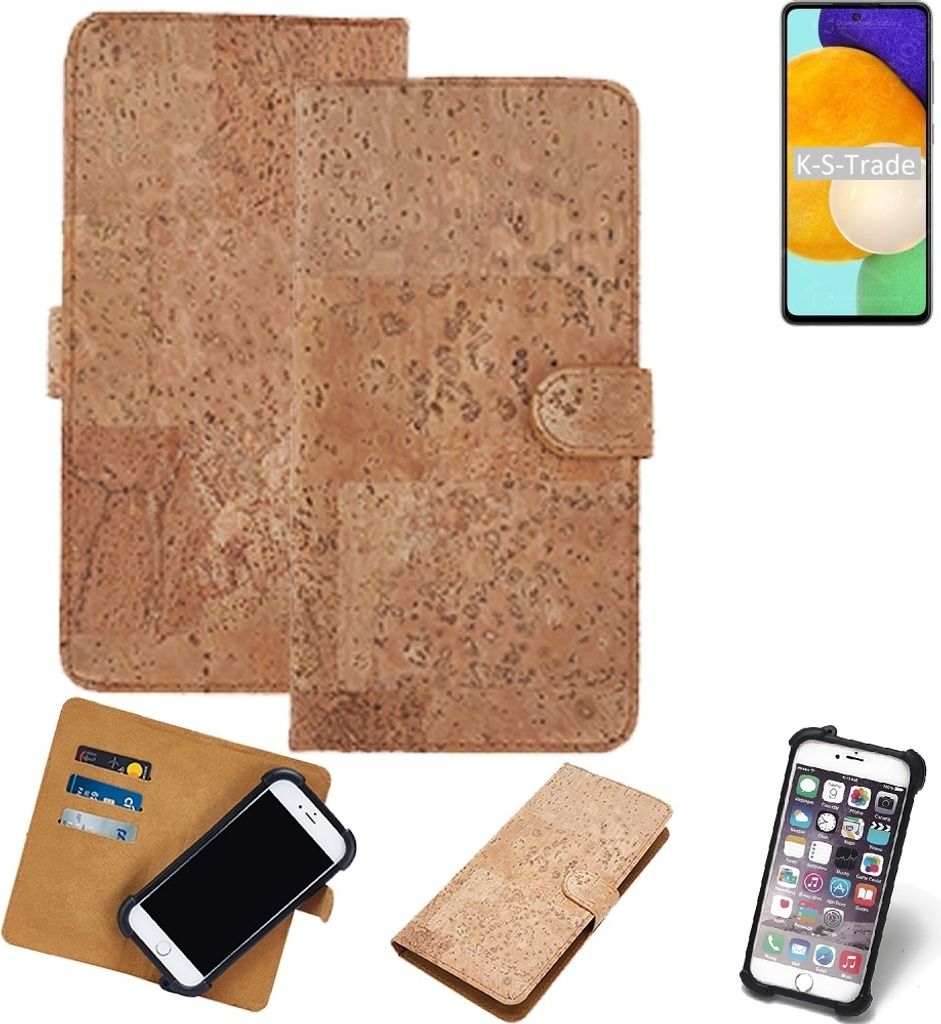 K-S-Trade Hülle kompatibel mit Samsung Galaxy A52 5G Kork Handyhülle Cover Schutzhülle TPU Case Bumper in Hellbraun, (1x)